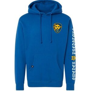 Blue Sweden Crest Pullover Hoodie with Sleeve Script Nashville Predators